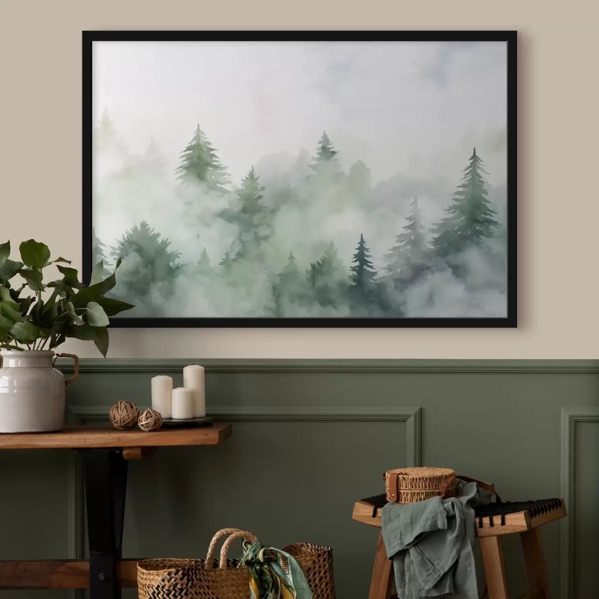 Poster Forêt dans le brouillard imitation aquarelle f45343