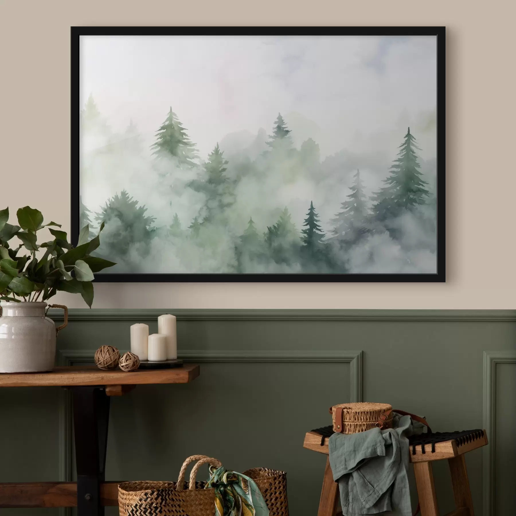 Papier peint Forêt dans le brouillard imitation aquarelle f45343