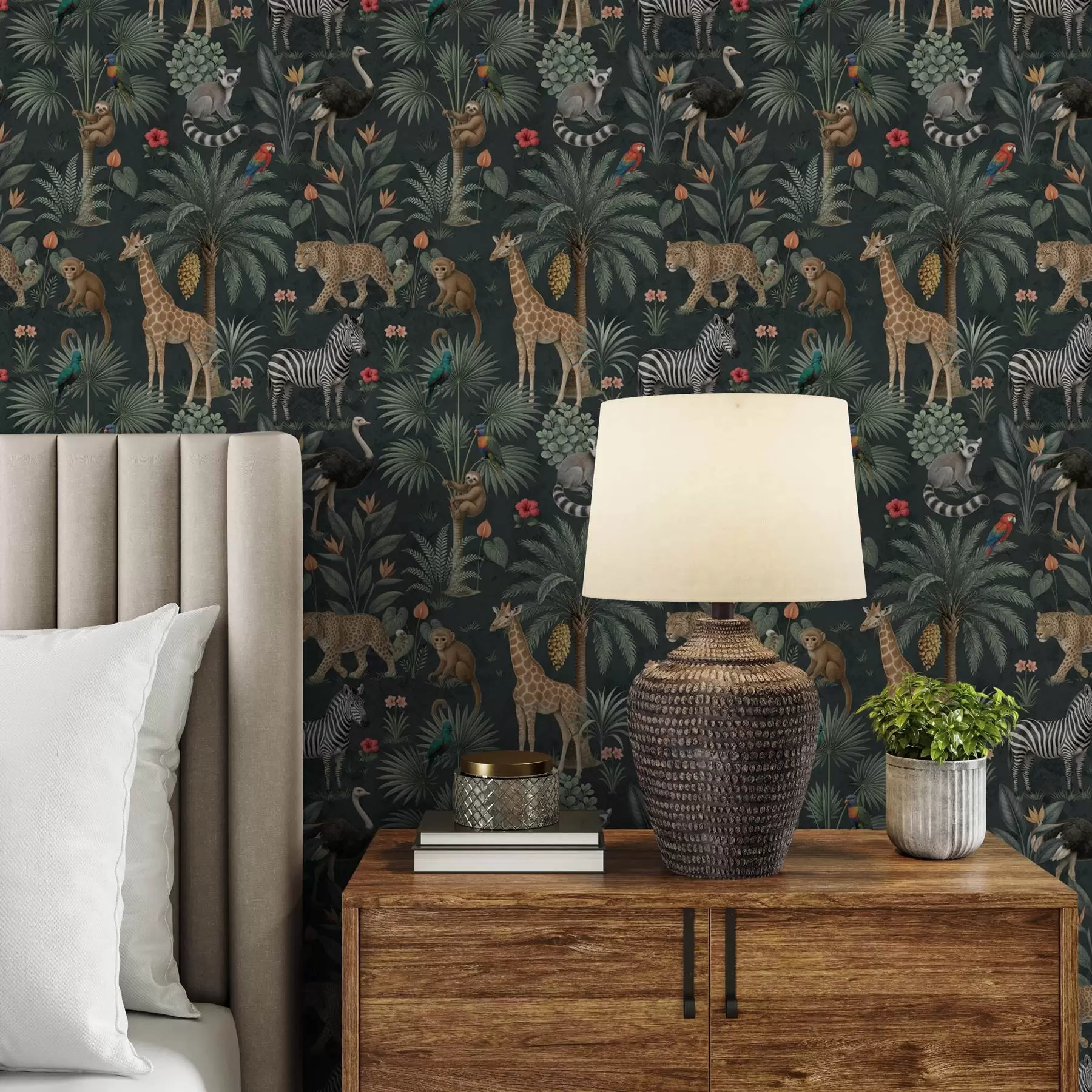 Papier peint Animaux tropicaux réalistes parmi les plantes a00427