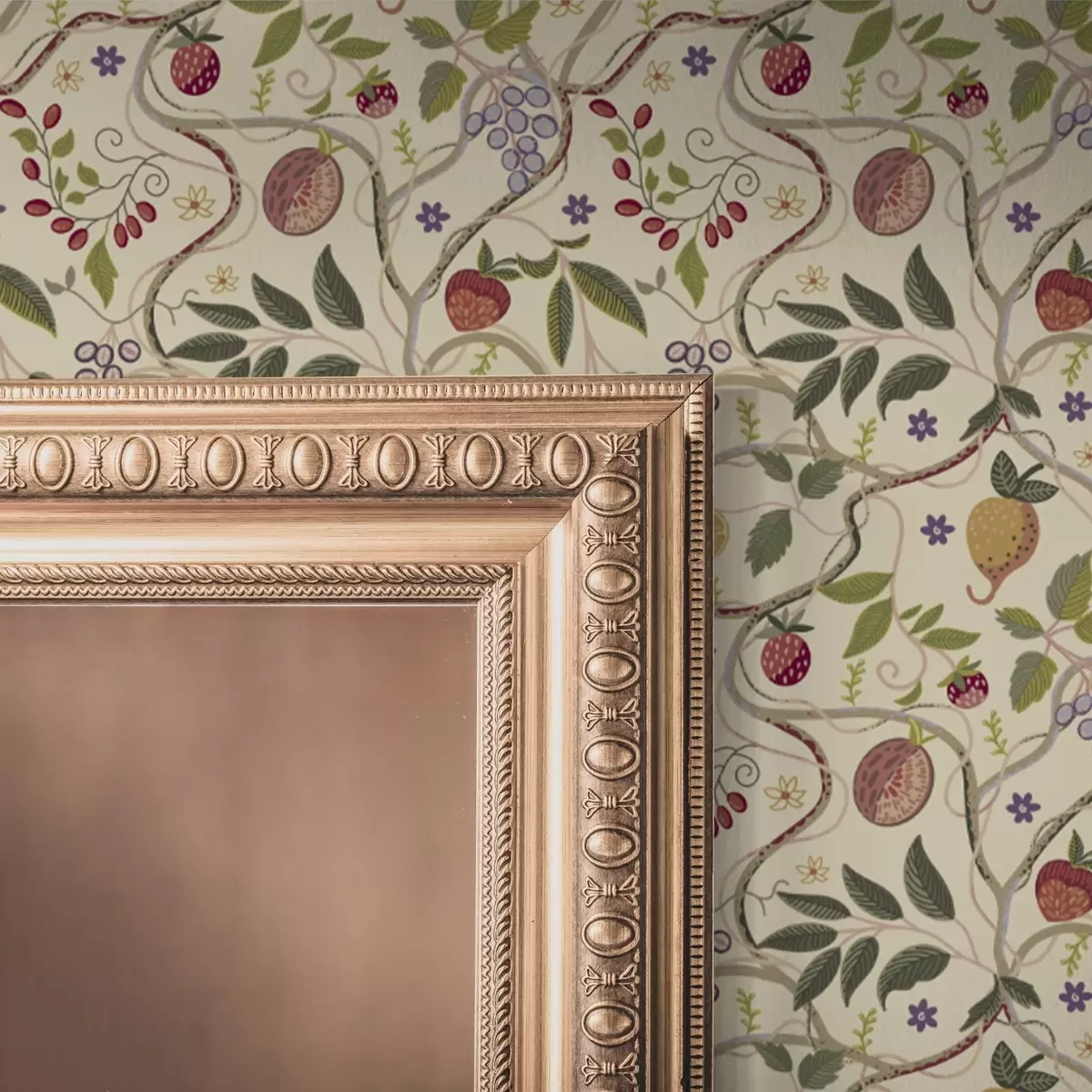 Papier peint Motif de fruits avec baies, branches et fleurs a00428
