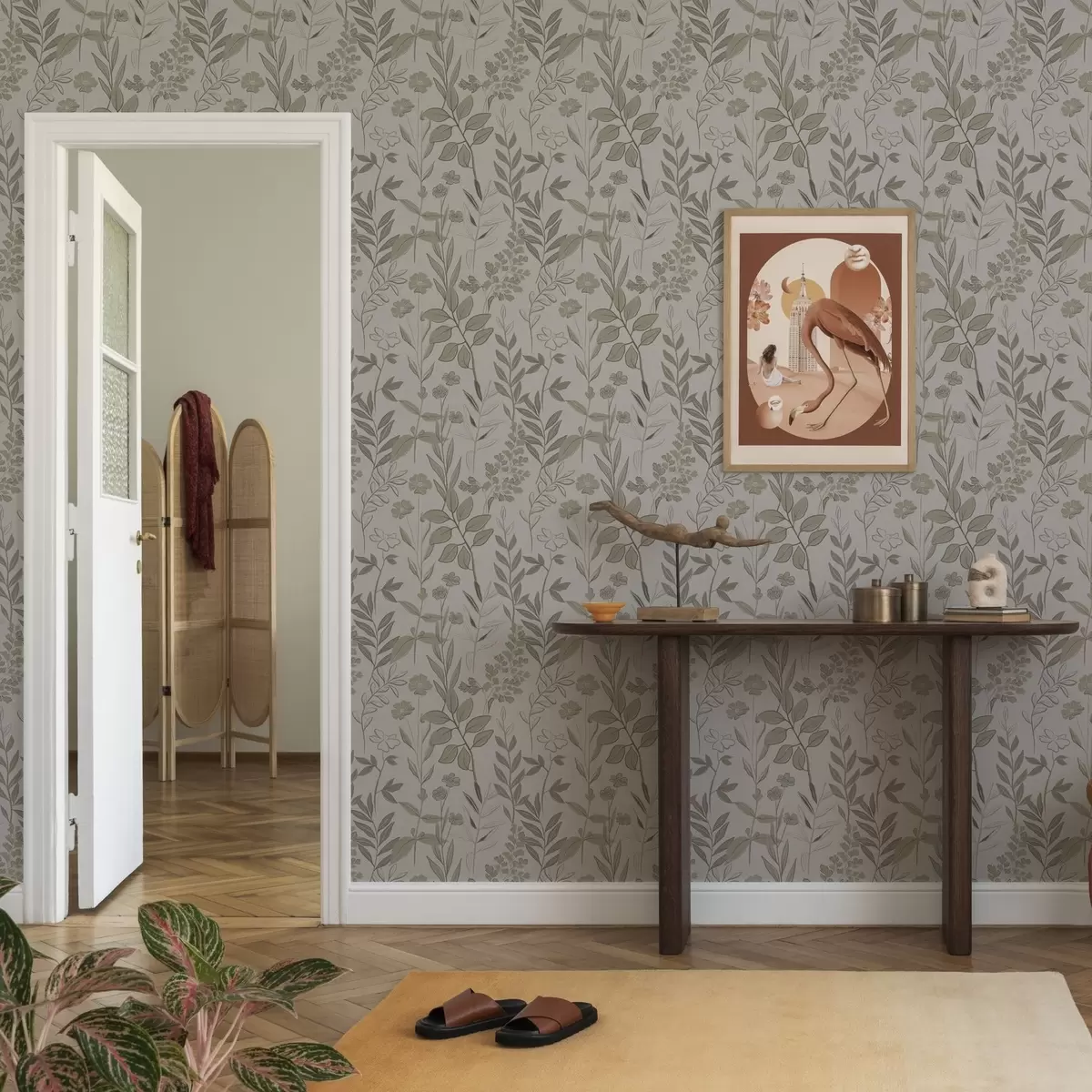 Papier peint Esquisse de fleurs sauvages dans des tons naturels a00432