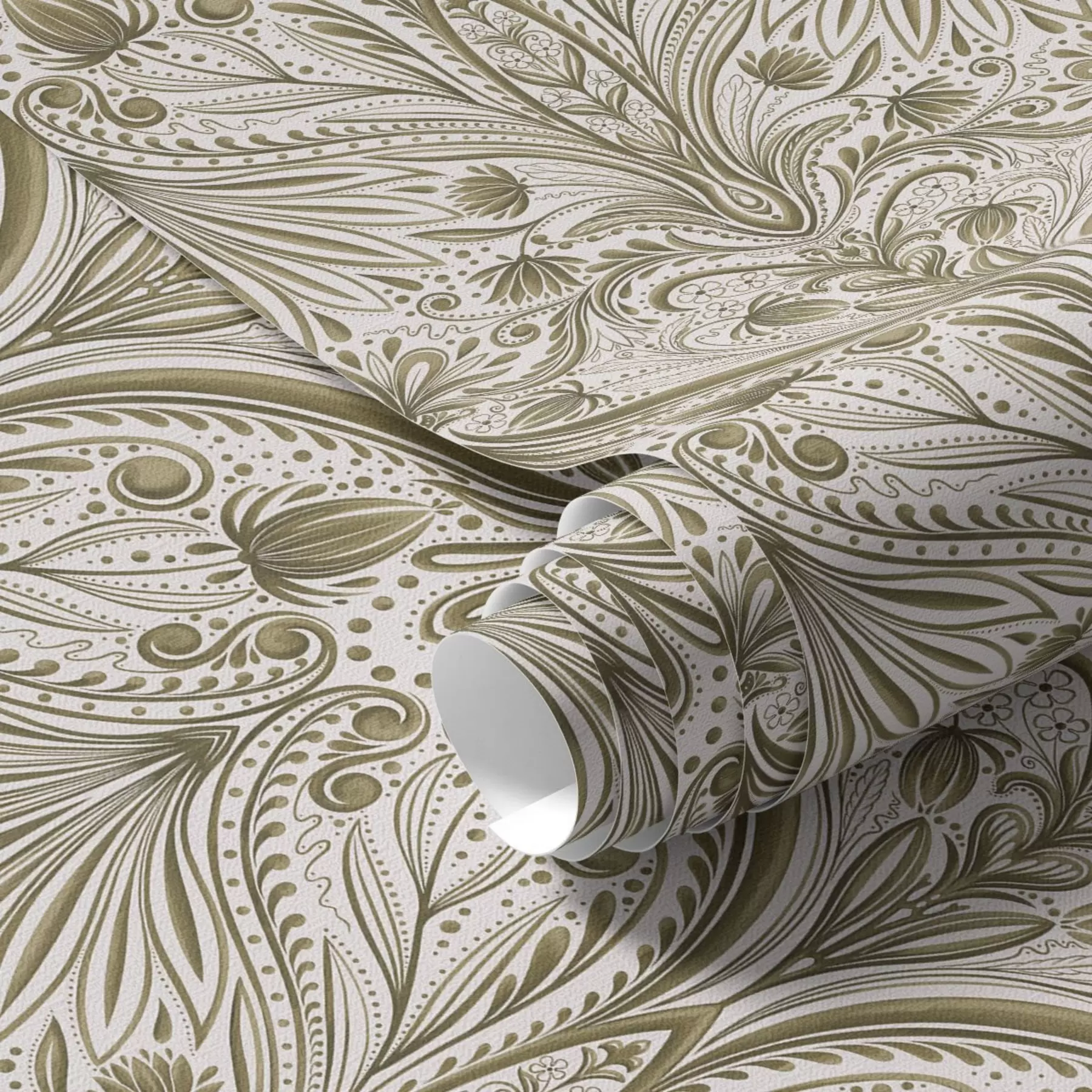 Papier peint Motif baroque symétrique avec motifs floraux a00436