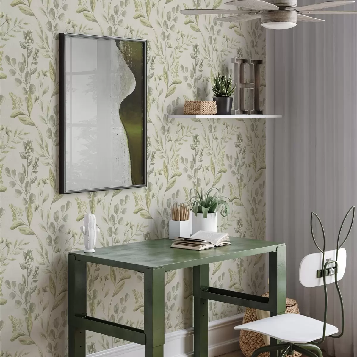 Papier peint Eucalyptus vert pâle en aquarelle eucalyptus vert en aquarelle avec motif botanique a00449