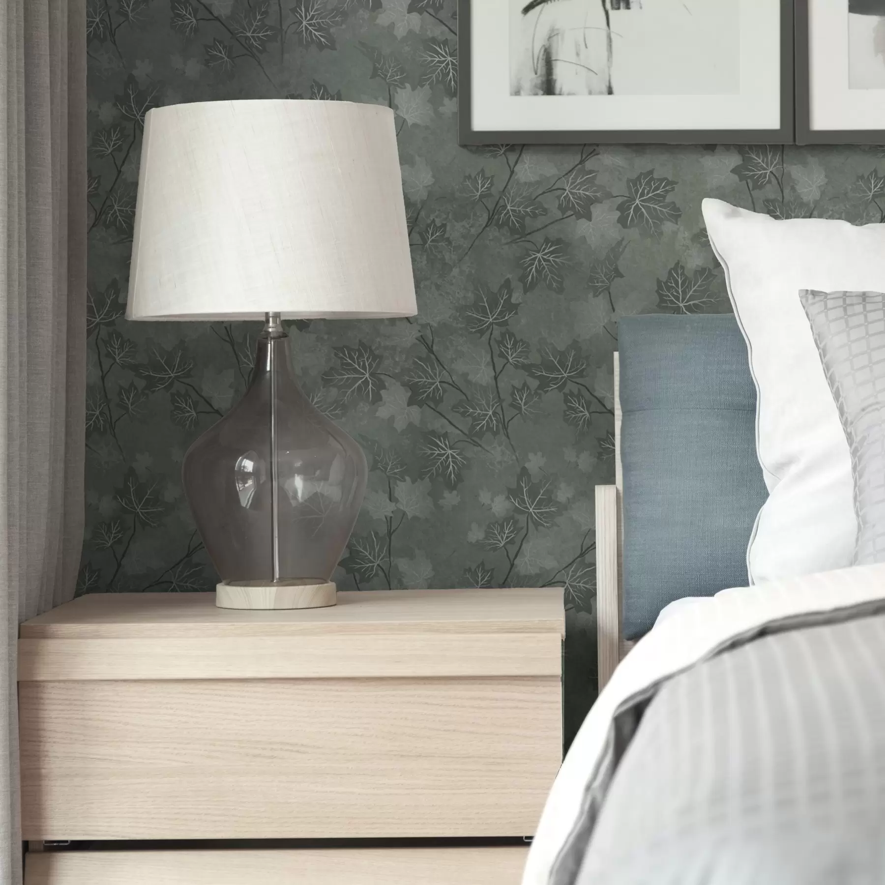 Papier peint Feuilles d'érable mates dans des tons verts doux a00464