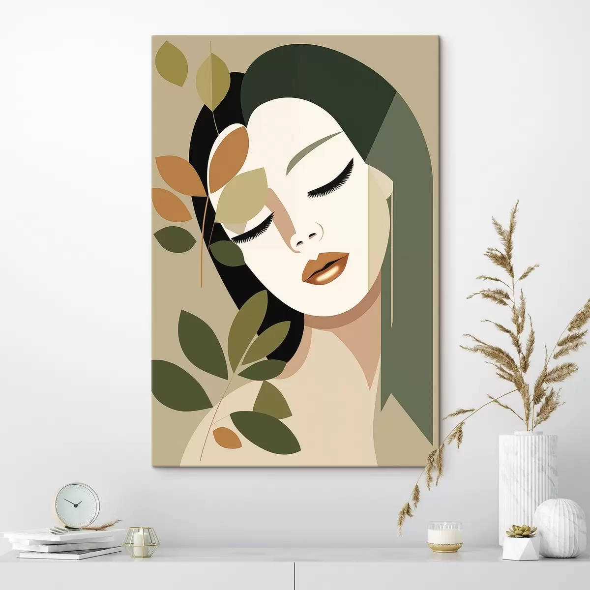 Tableau Fille avec des feuilles s45388