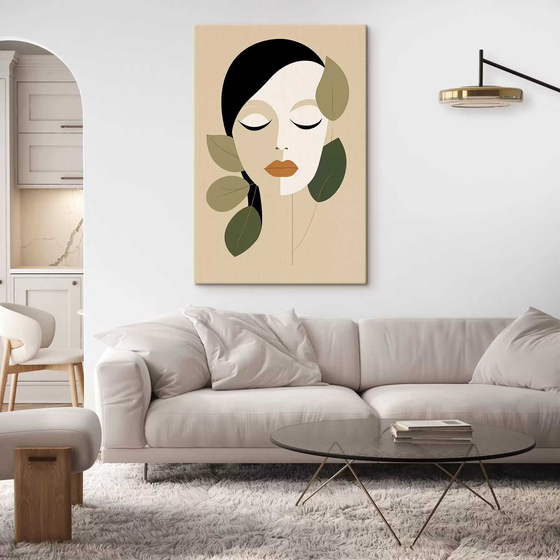 Tableau Fille avec des feuilles s45389