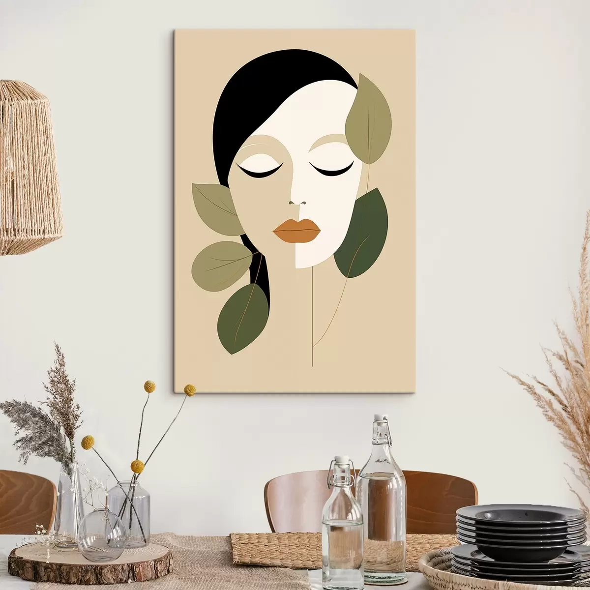 Tableau Fille avec des feuilles s45389