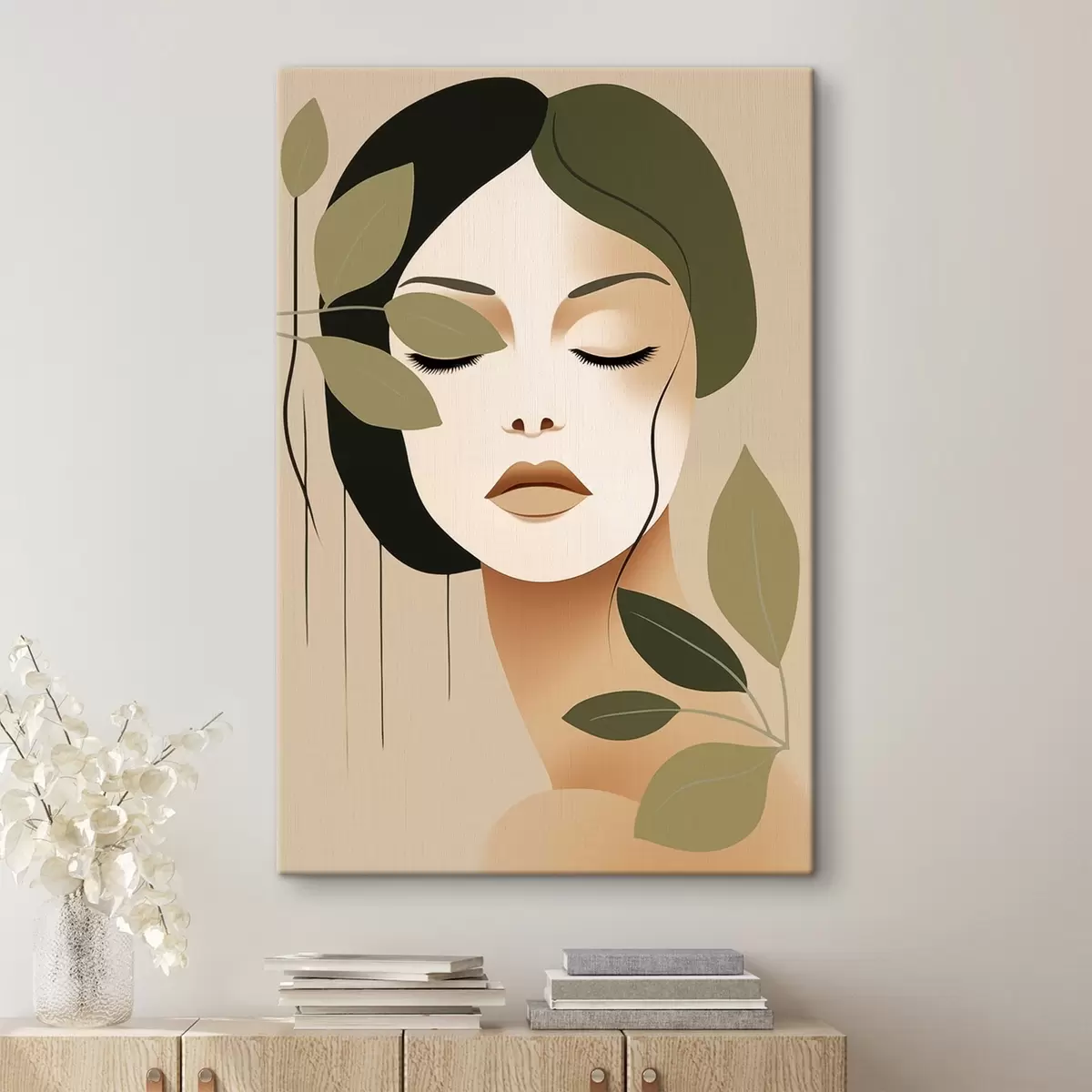 Tableau Fille avec des feuilles s45390