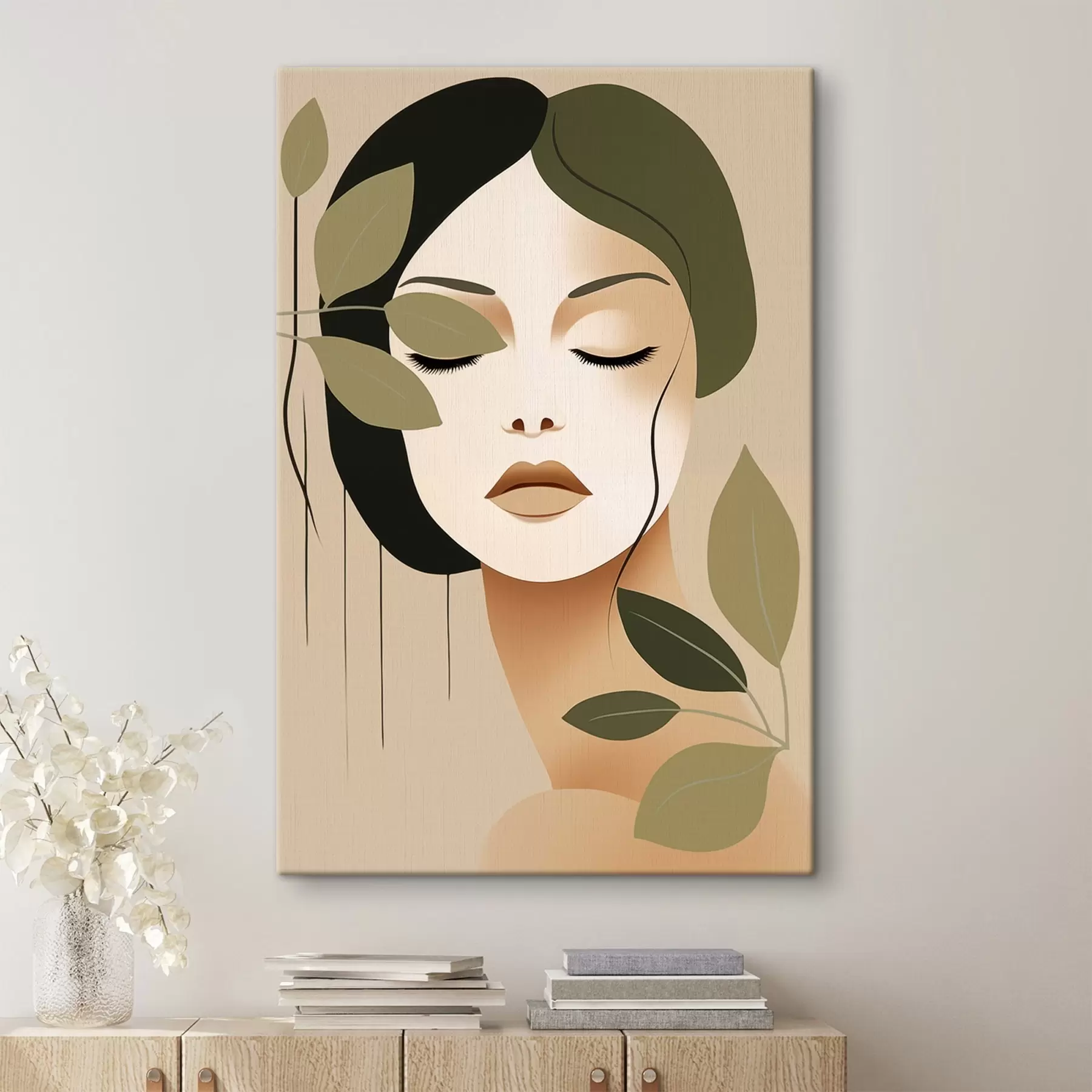 Tableau Fille avec des feuilles s45390