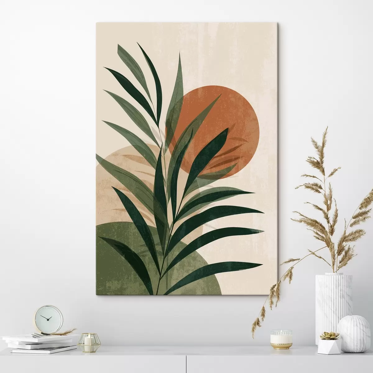 Tableau Feuilles vertes et coucher de soleil s45394