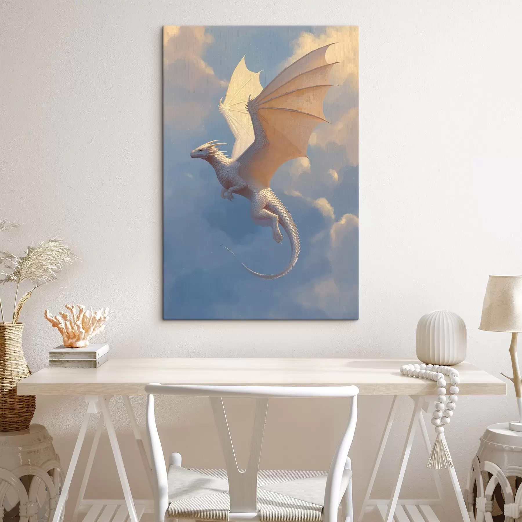 Tableau Dragon blanc dans le ciel s45415