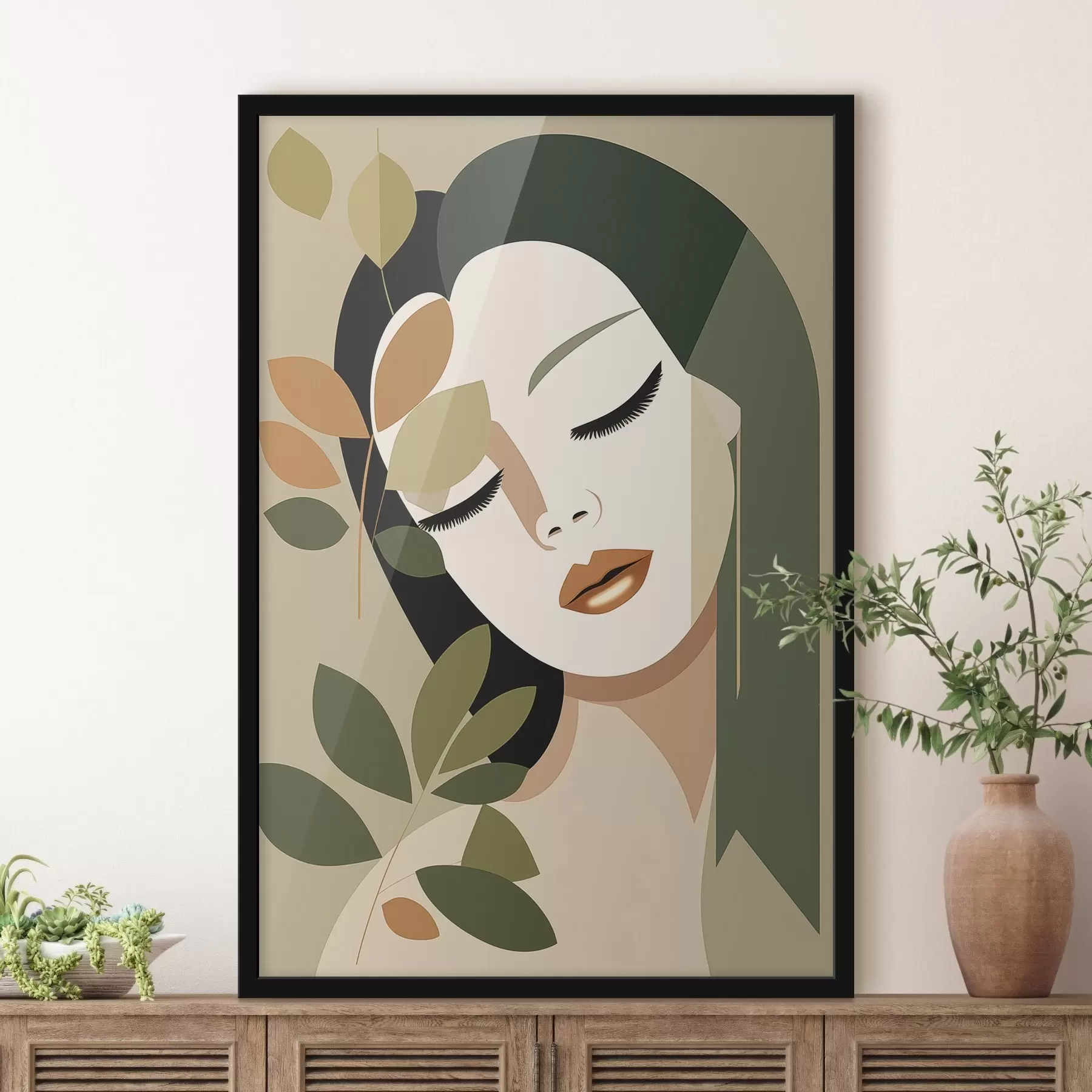 Papier peint Fille avec des feuilles f45388