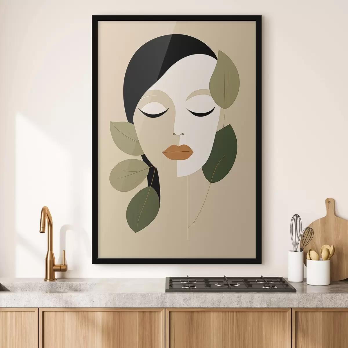 Poster Fille avec des feuilles f45389