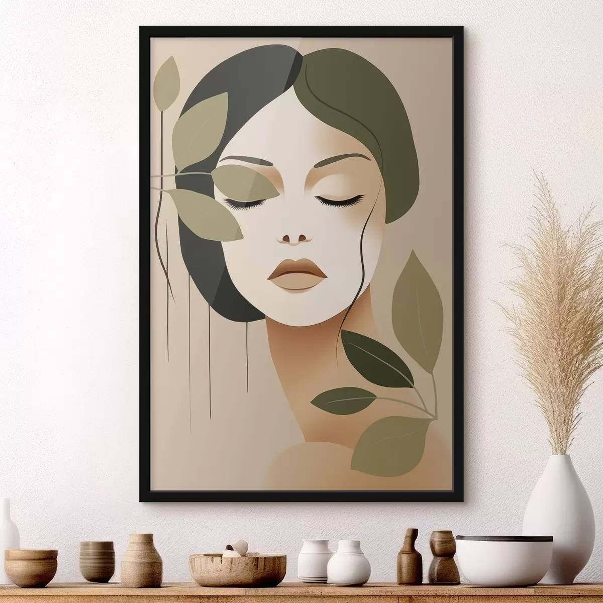 Poster Fille avec des feuilles f45390