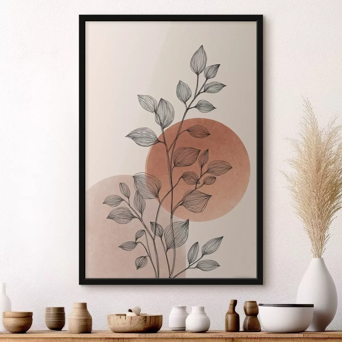 Poster Coucher de soleil et feuilles f45391