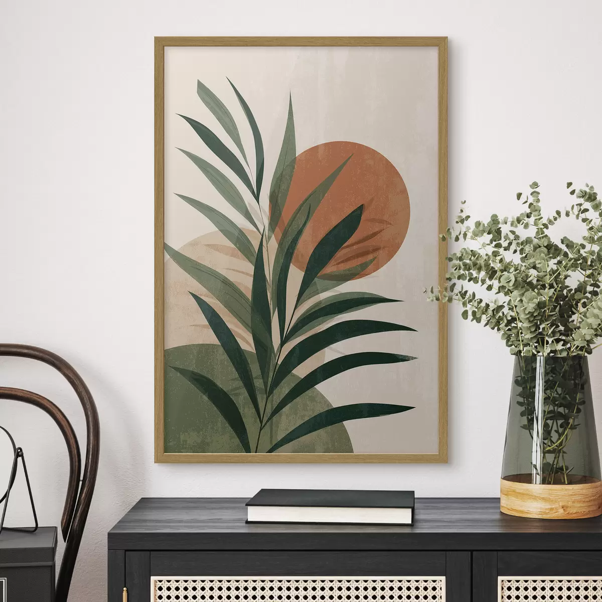 Poster Feuilles vertes et coucher de soleil f45394