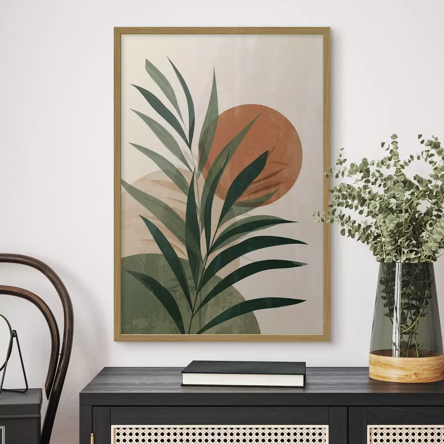 Papier peint Feuilles vertes et coucher de soleil f45394
