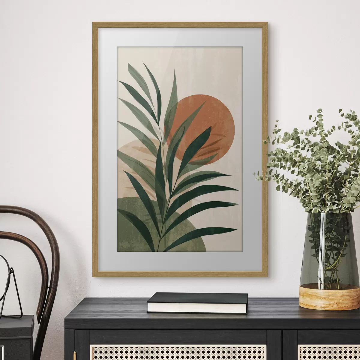 Poster Feuilles vertes et coucher de soleil f45394