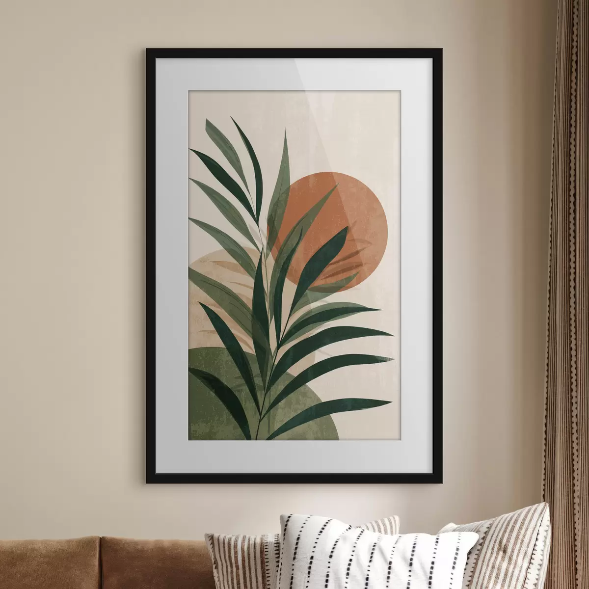 Poster Feuilles vertes et coucher de soleil f45394
