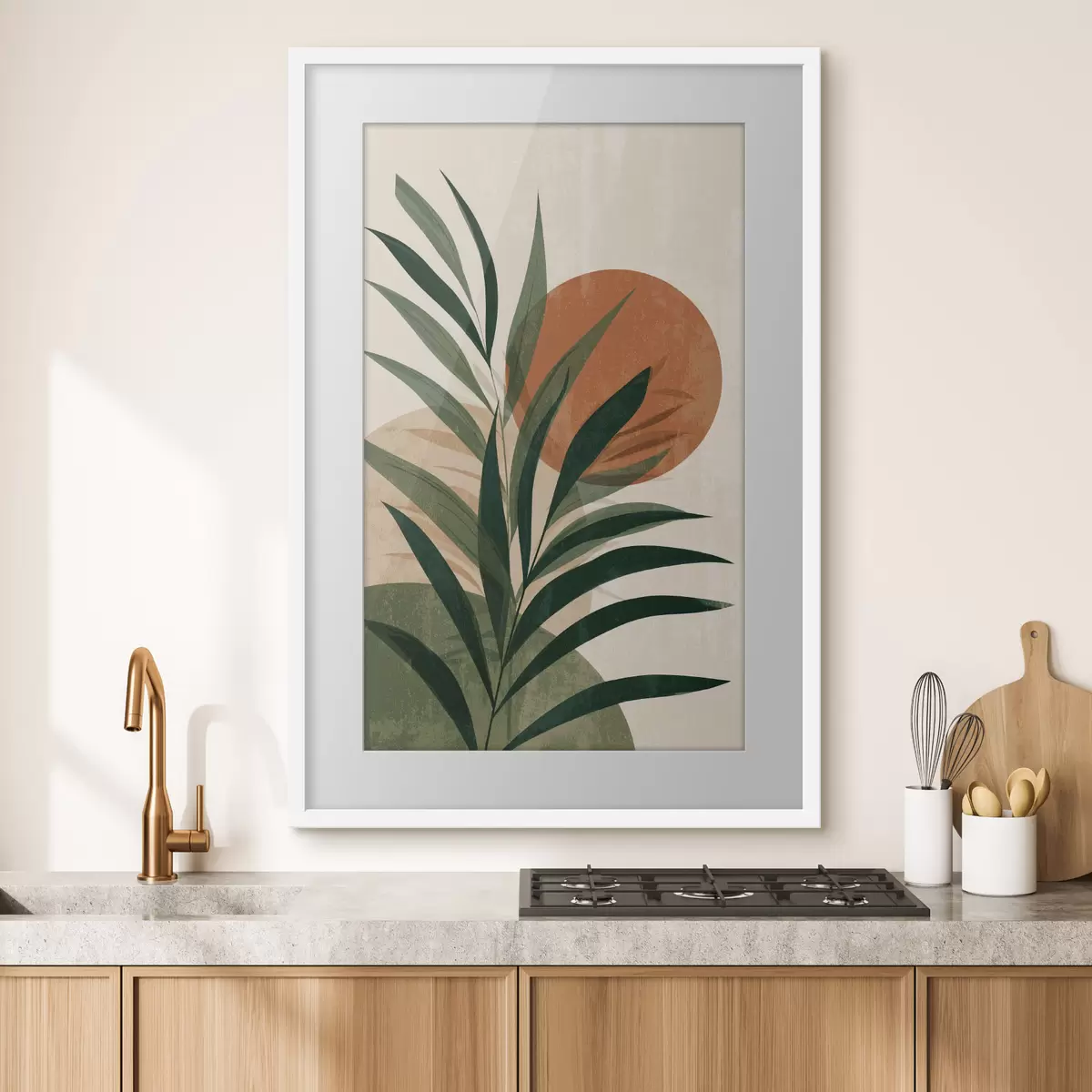 Poster Feuilles vertes et coucher de soleil f45394