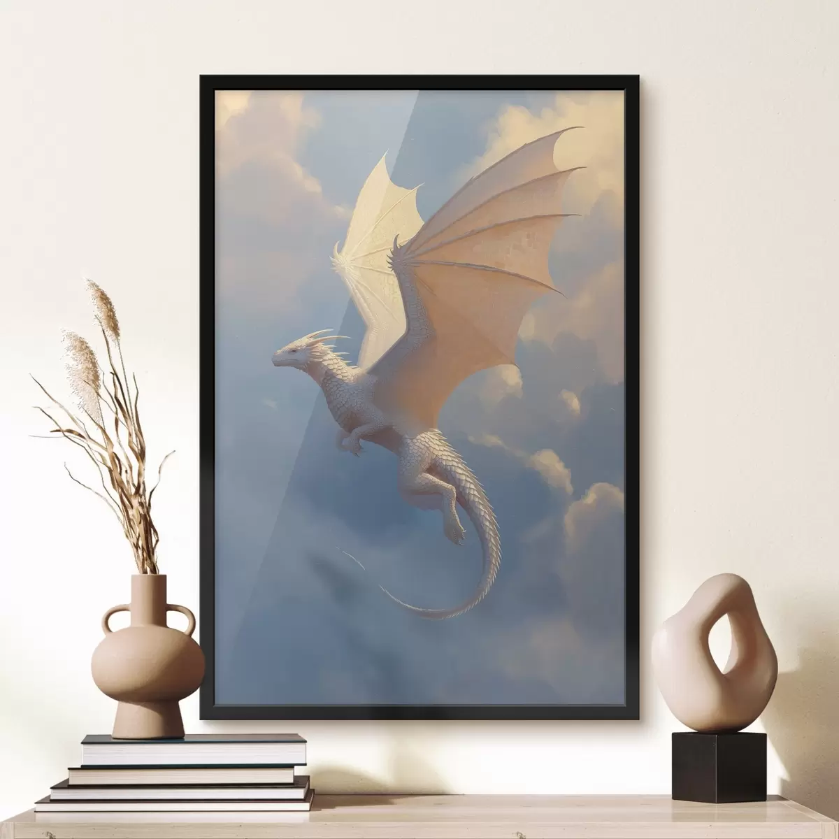 Poster Dragon blanc dans le ciel f45415