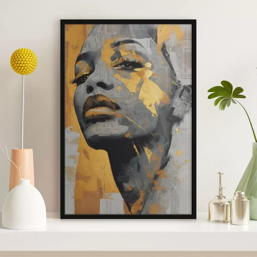 Papier peint Portrait en techniques mixtes avec des fragments de journaux et des coups de pinceau décoratifs f45419