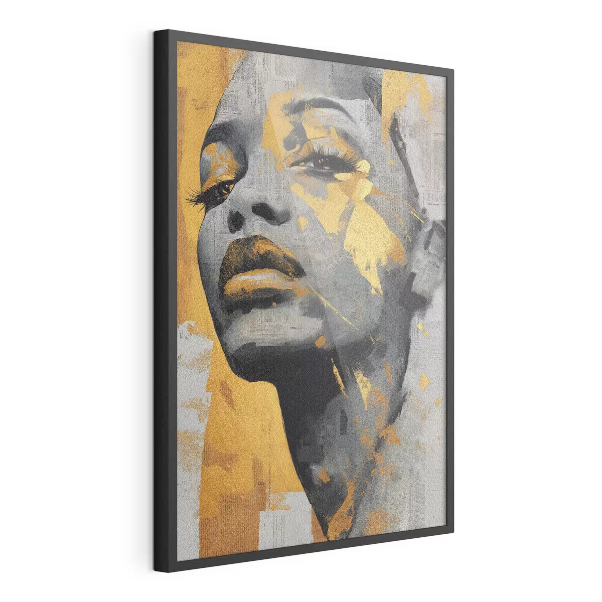 Poster Portrait en techniques mixtes avec des fragments de journaux et des coups de pinceau décoratifs f45419