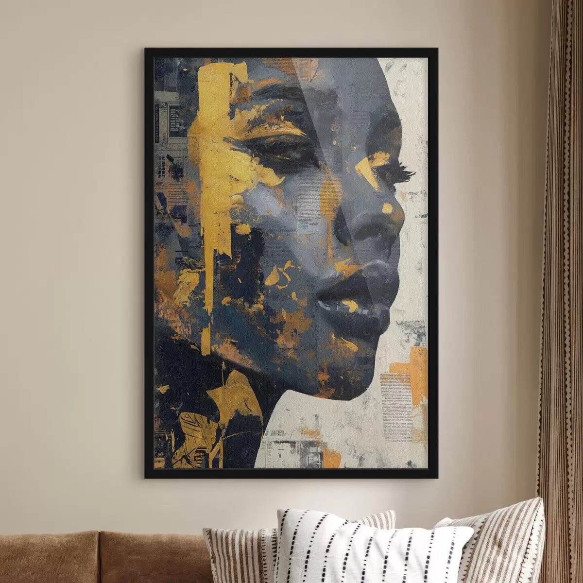 Poster Portrait en techniques mixtes avec des fragments de journaux et des coups de pinceau décoratifs f45420