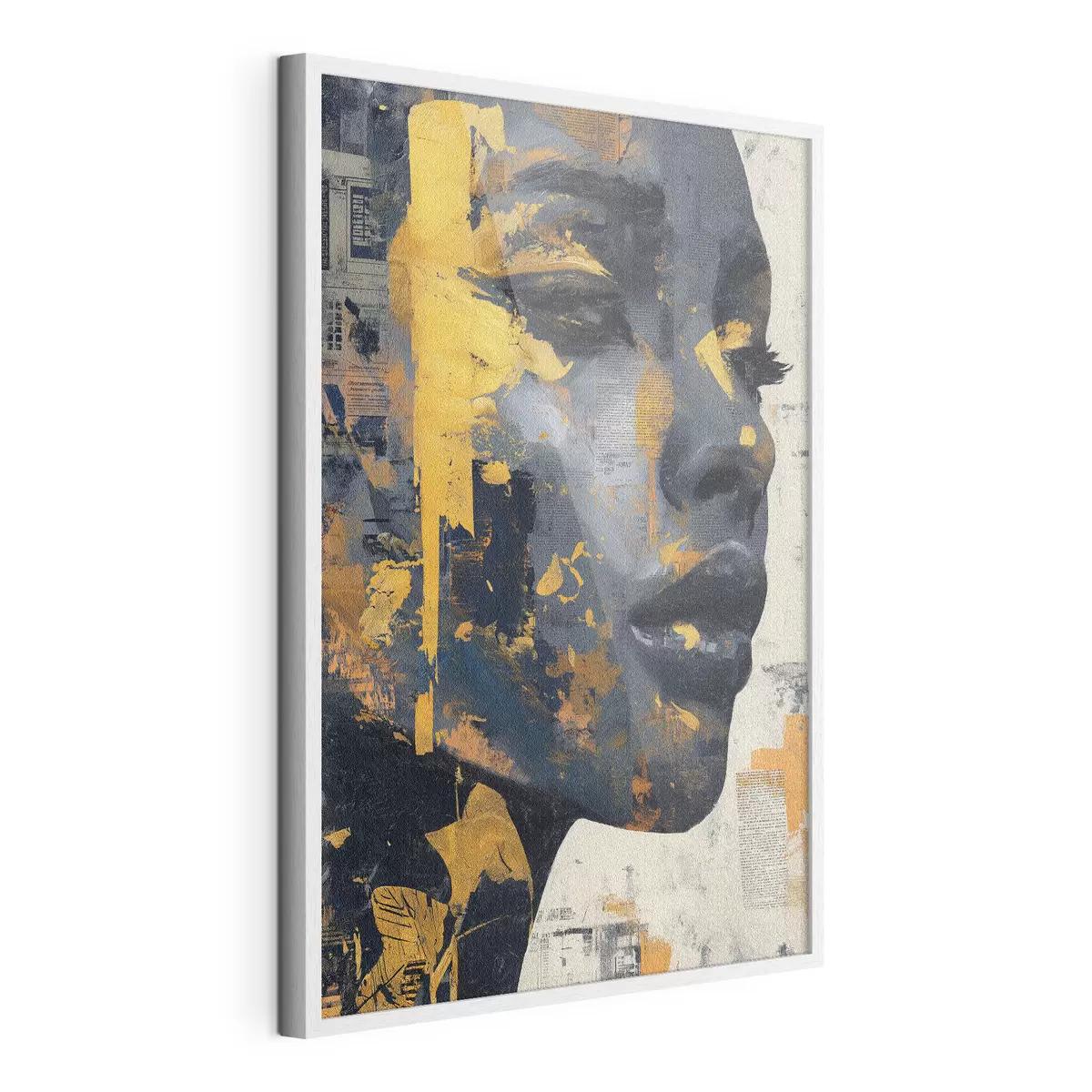 Poster Portrait en techniques mixtes avec des fragments de journaux et des coups de pinceau décoratifs f45420