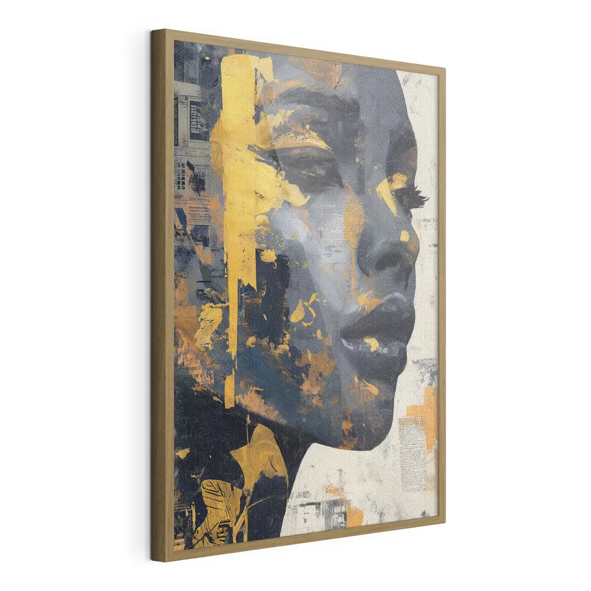 Poster Portrait en techniques mixtes avec des fragments de journaux et des coups de pinceau décoratifs f45420