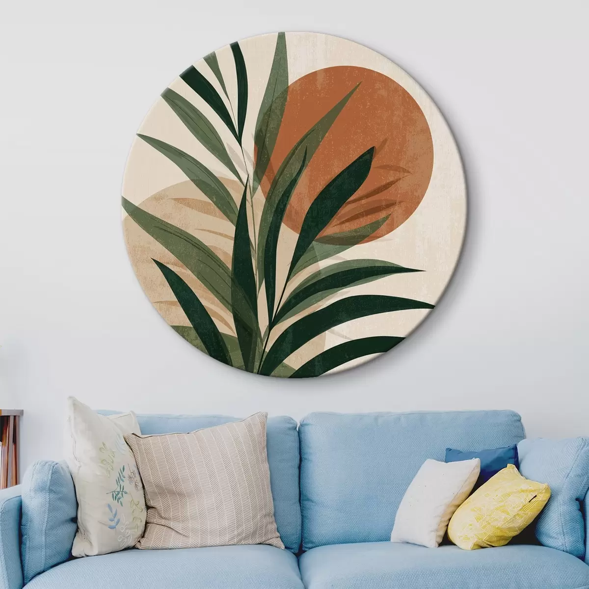 Tableaux rondes Feuilles vertes et coucher de soleil r45394
