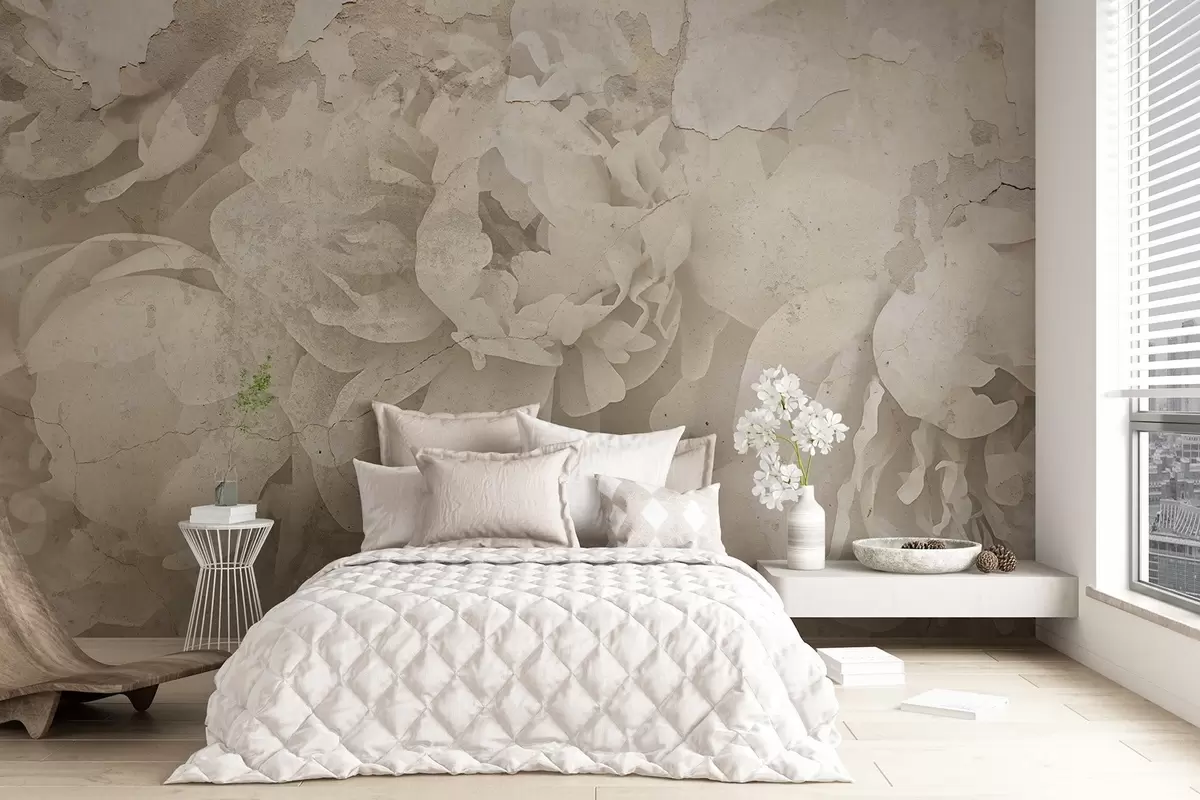 Papier peint Pivoines avec texture en béton w04407