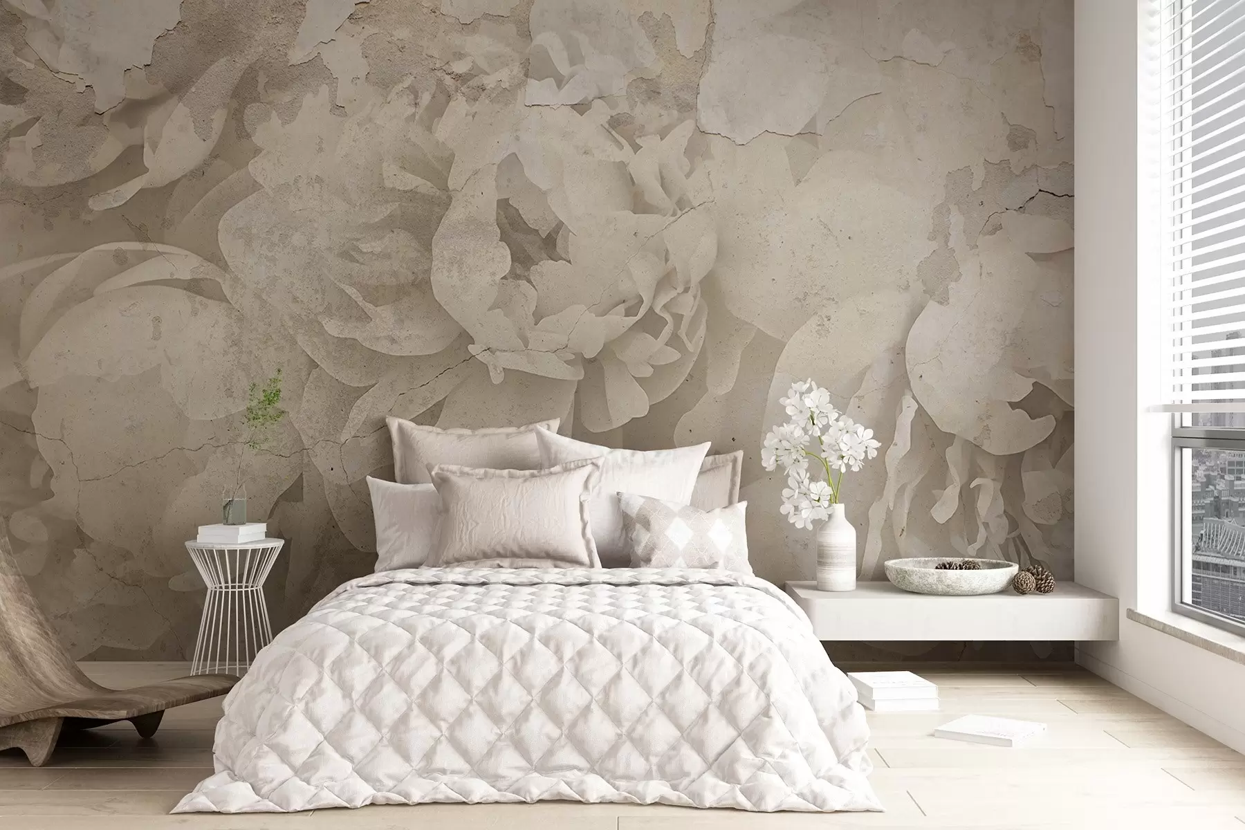 Papier peint Pivoines avec texture en béton w04407