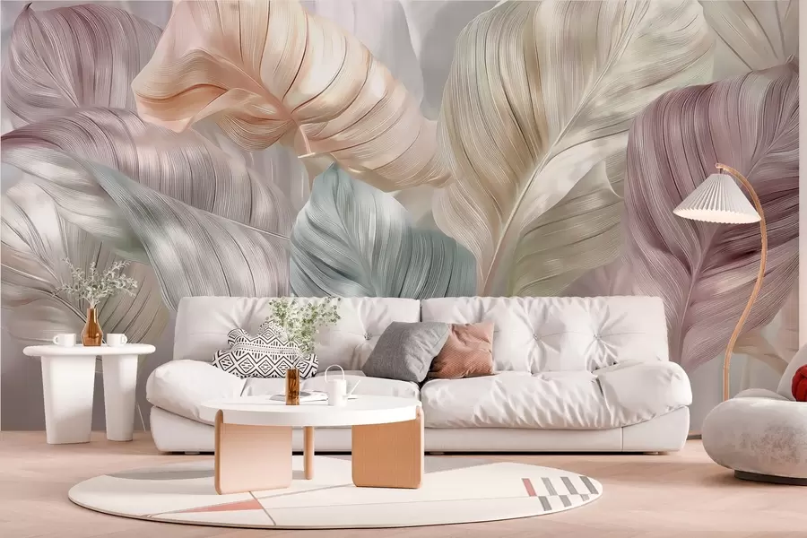 Papier peint grandes feuilles en forme de perles w04308