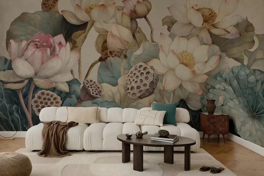 Papier peint nénuphars à grande texture w04309