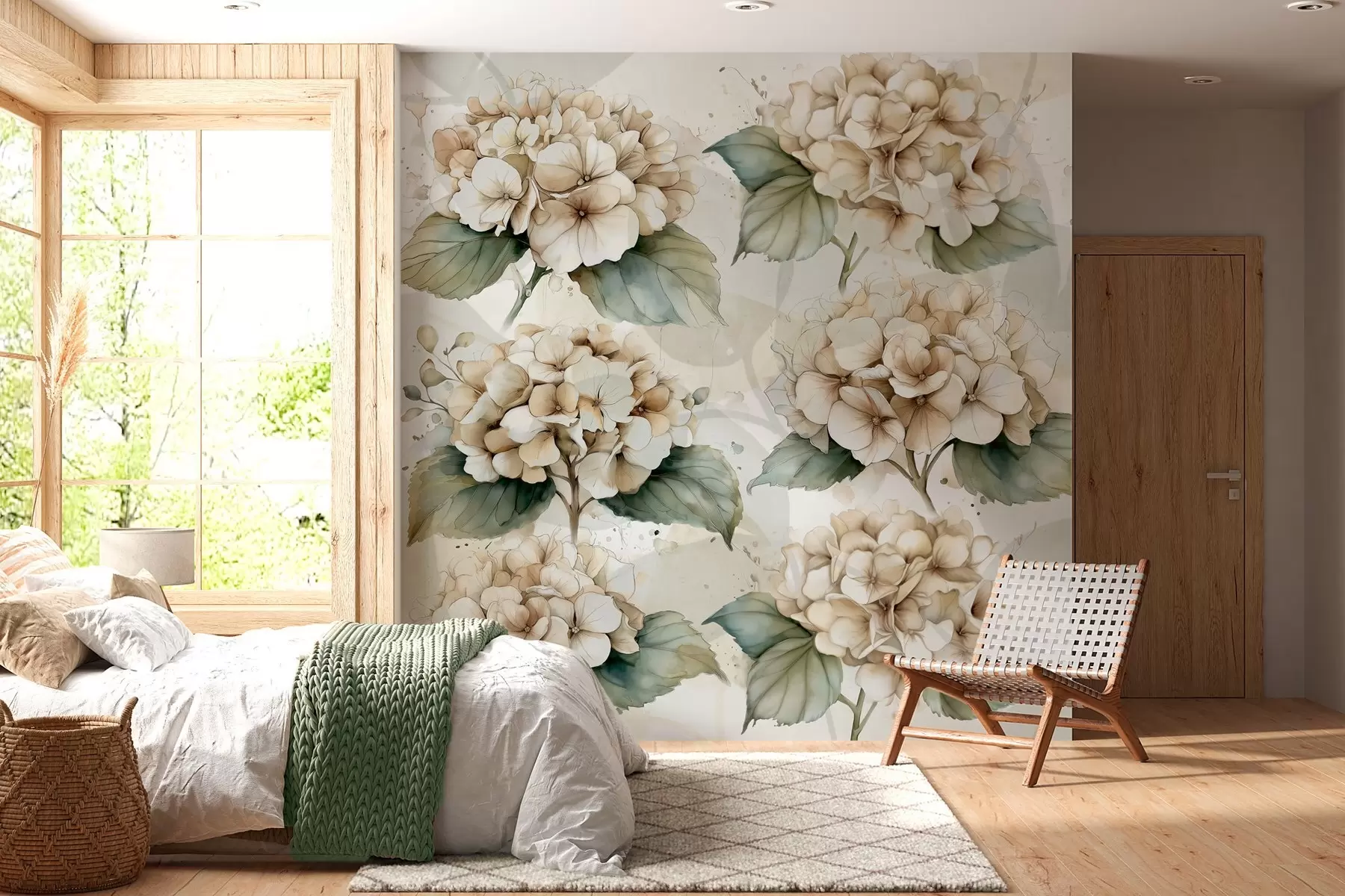 Papier peint grands hortensias en style aquarelle w04312