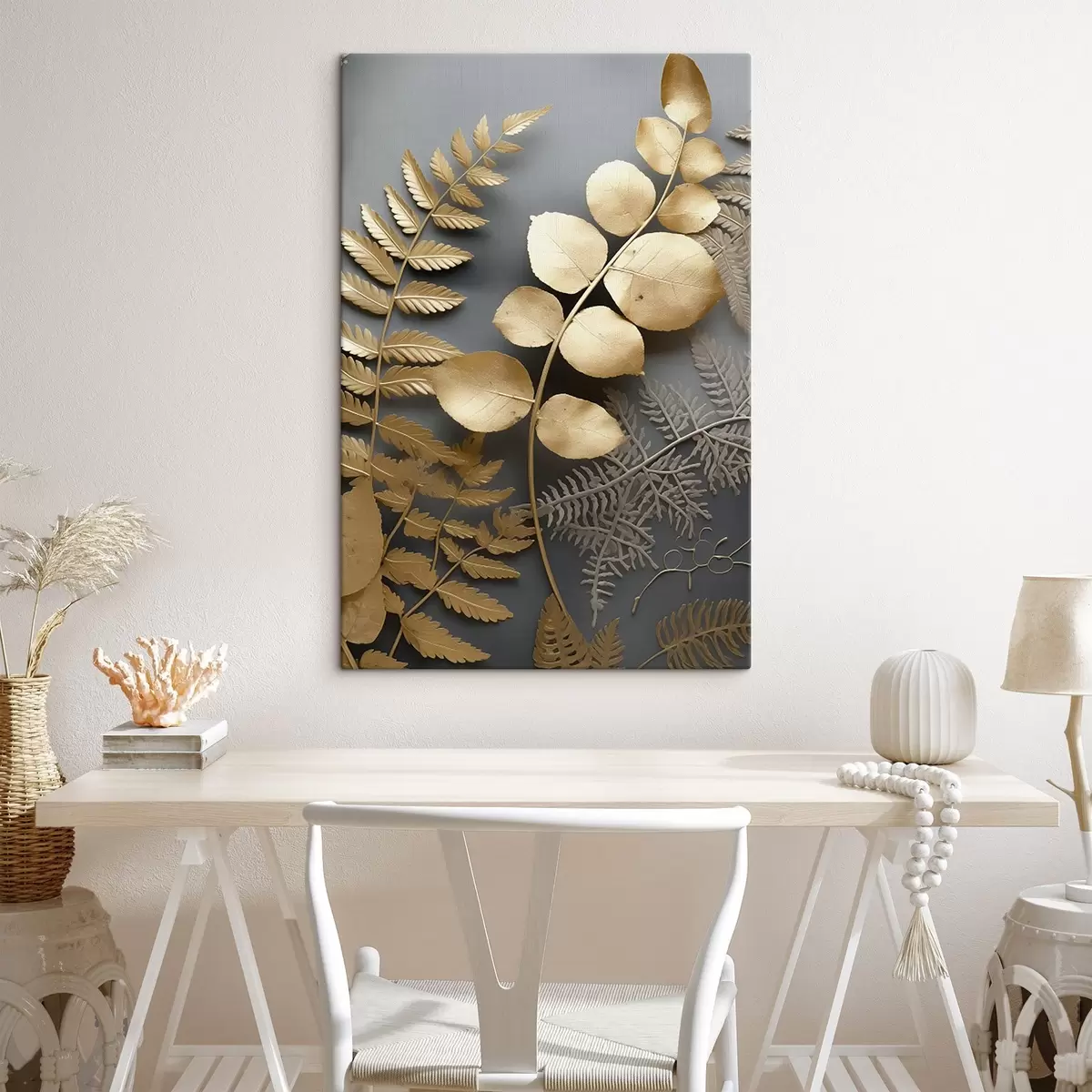 Tableau Branches de fougères et d'eucalyptus sur fond sombre s45334