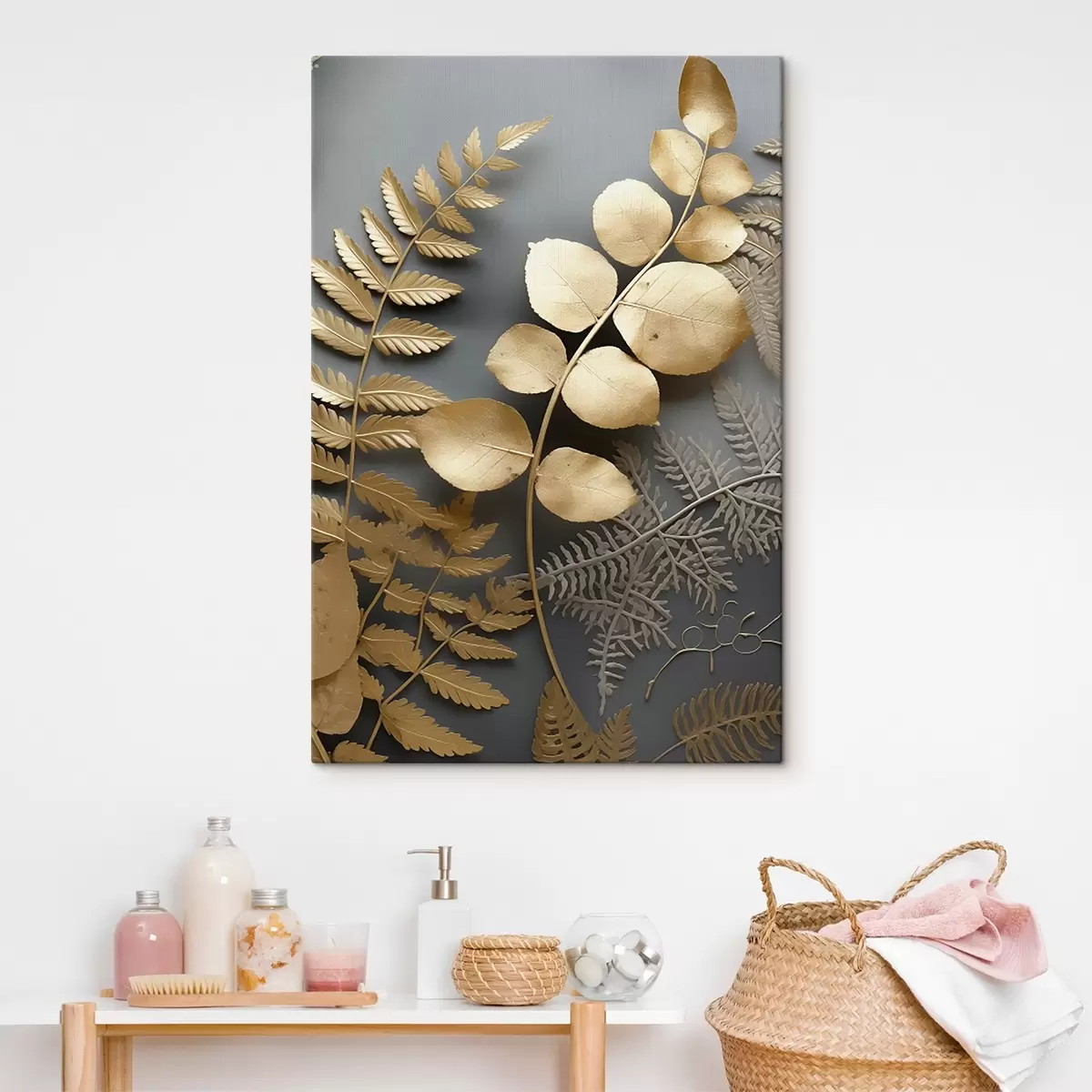 Tableau Branches de fougères et d'eucalyptus sur fond sombre s45334