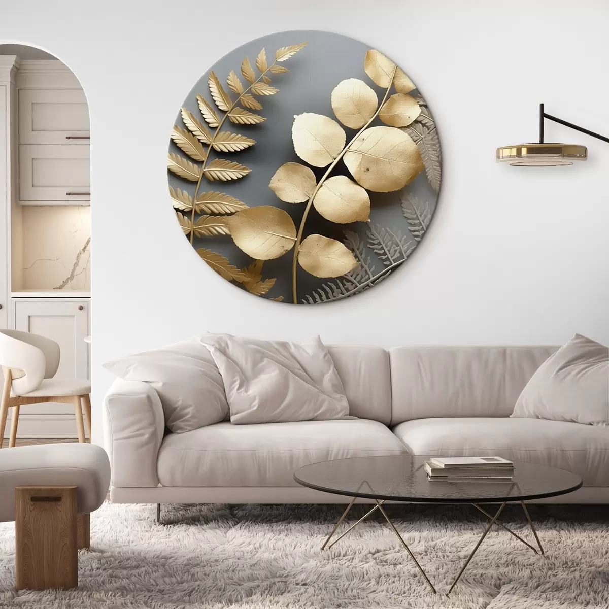 Tableaux rondes Branches de fougères et d'eucalyptus sur fond sombre r45334