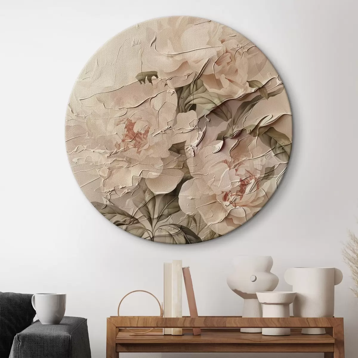 Tableaux rondes Bouquet de pivoines en style aquarelle sur fond clair r45336