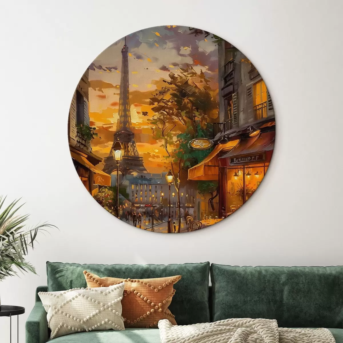 Tableaux rondes Rue de Paris, peinture à l'huile effet r45340