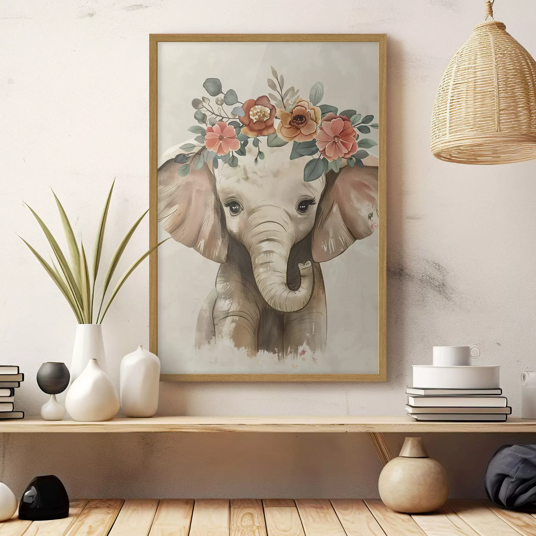 Papier peint Mignon éléphant aquarelle avec des fleurs f45330