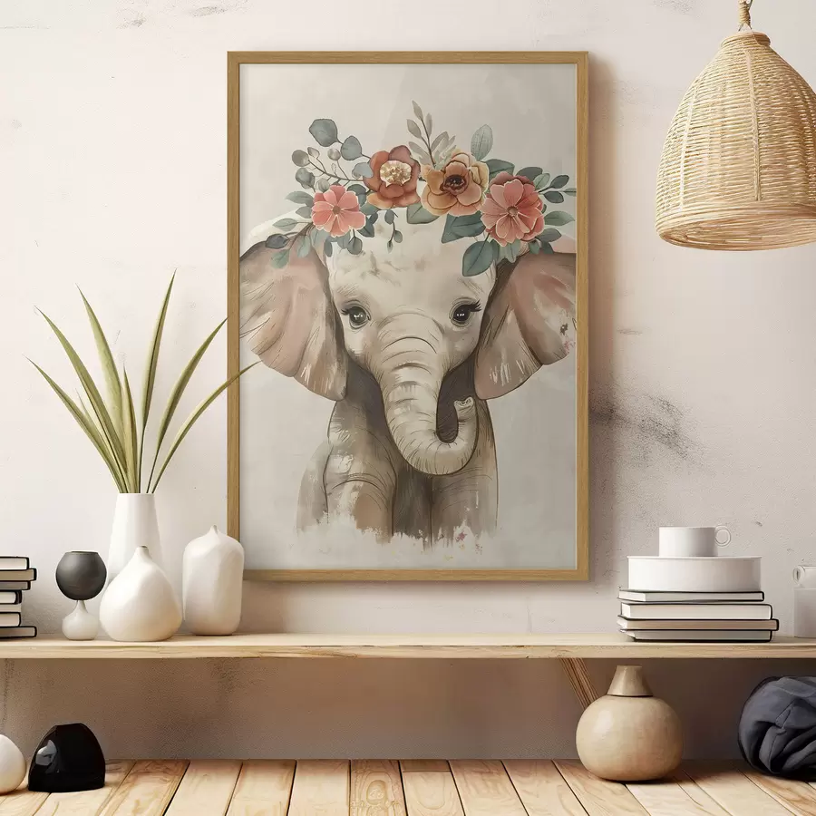 Papier peint Mignon éléphant aquarelle avec des fleurs f45330