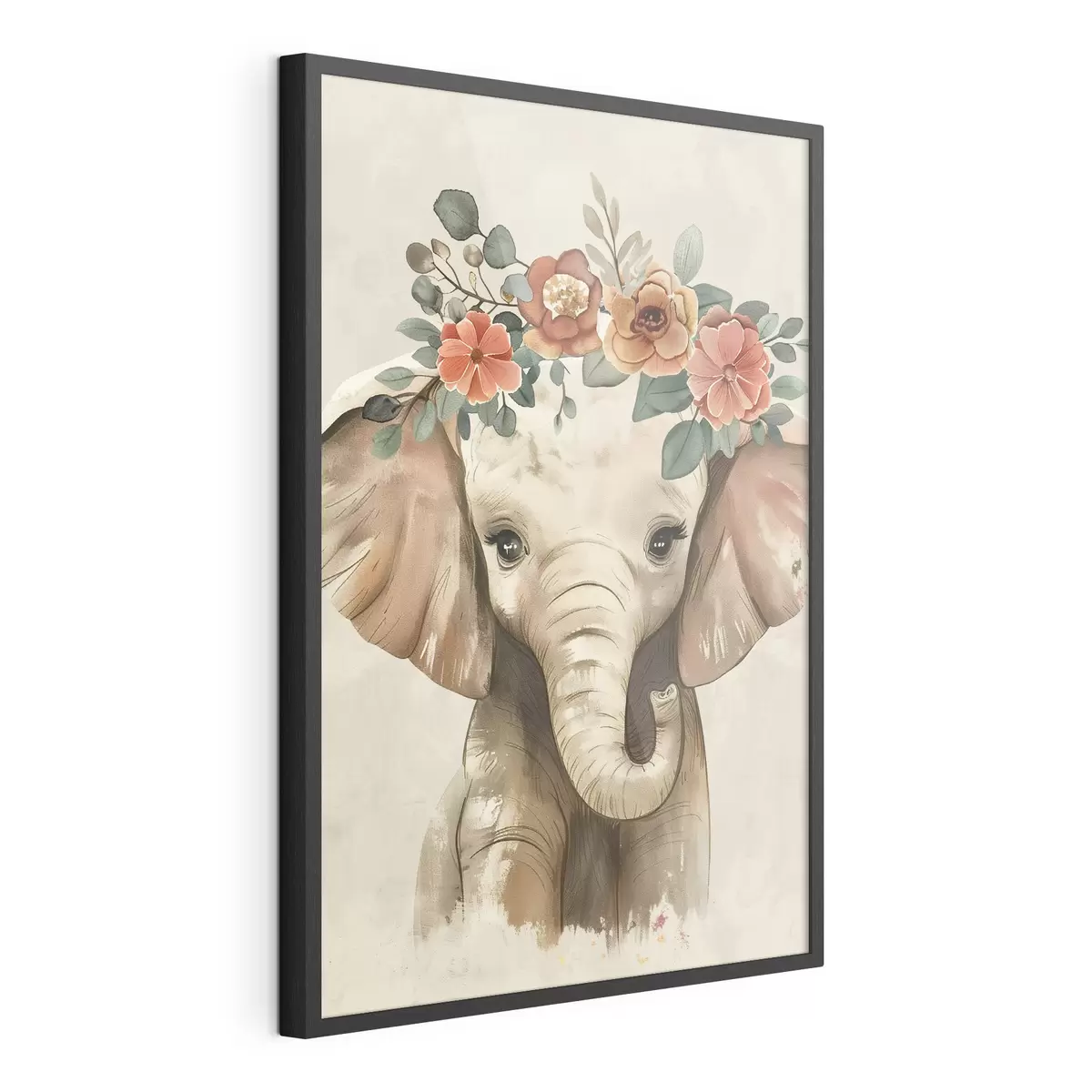 Poster Mignon éléphant aquarelle avec des fleurs f45330