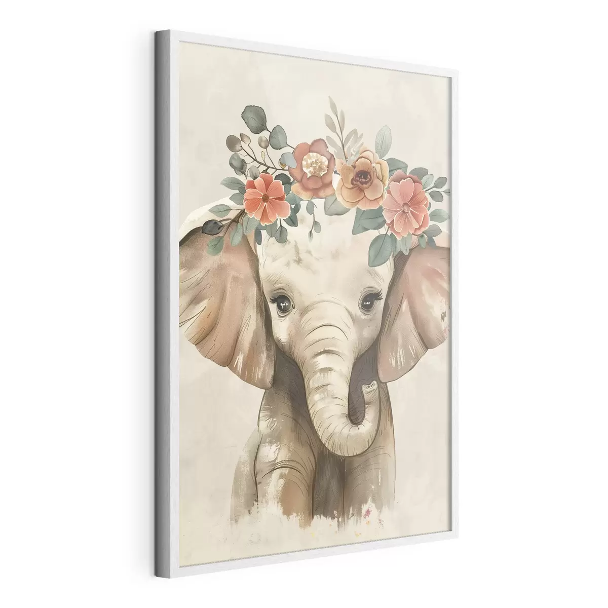 Poster Mignon éléphant aquarelle avec des fleurs f45330