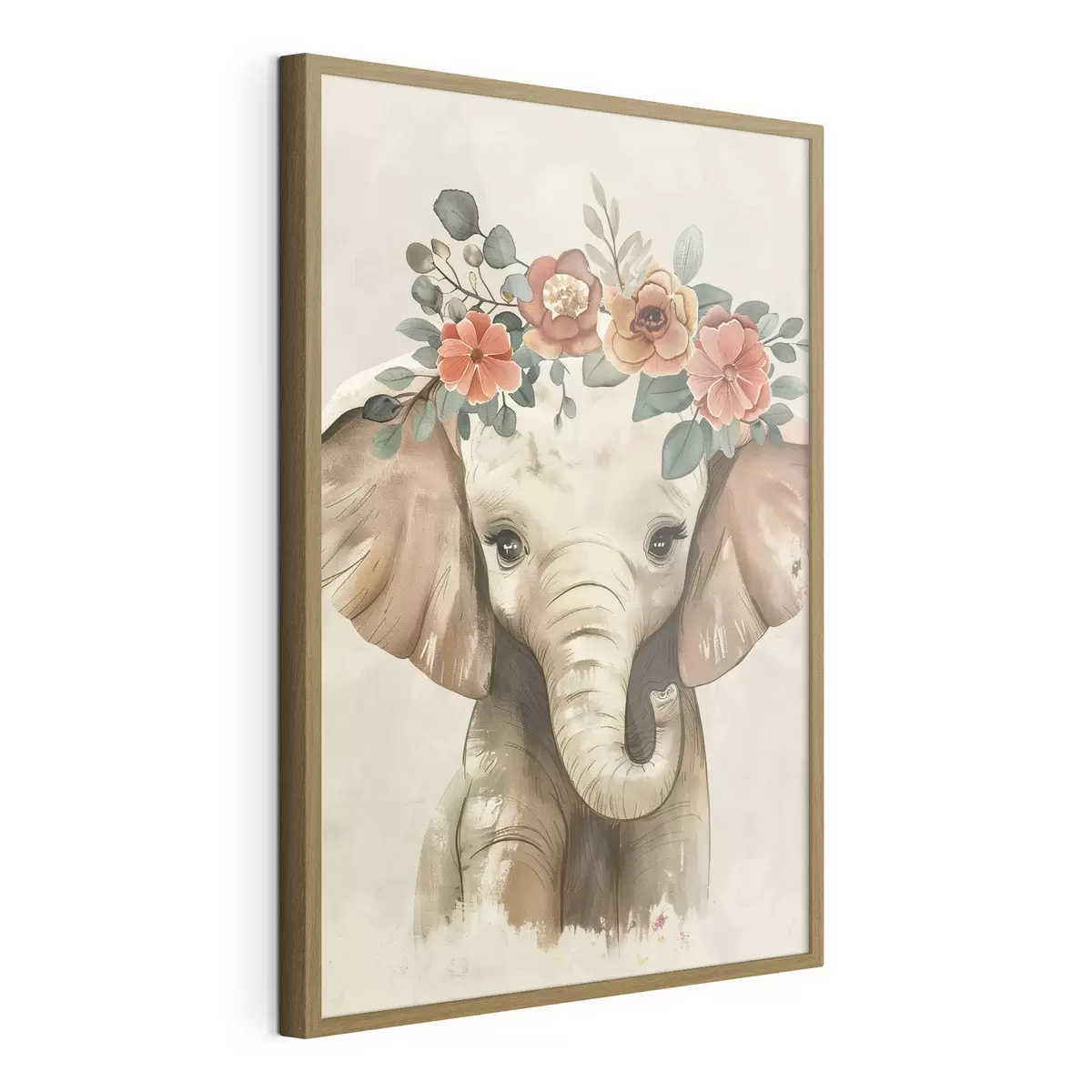 Poster Mignon éléphant aquarelle avec des fleurs f45330