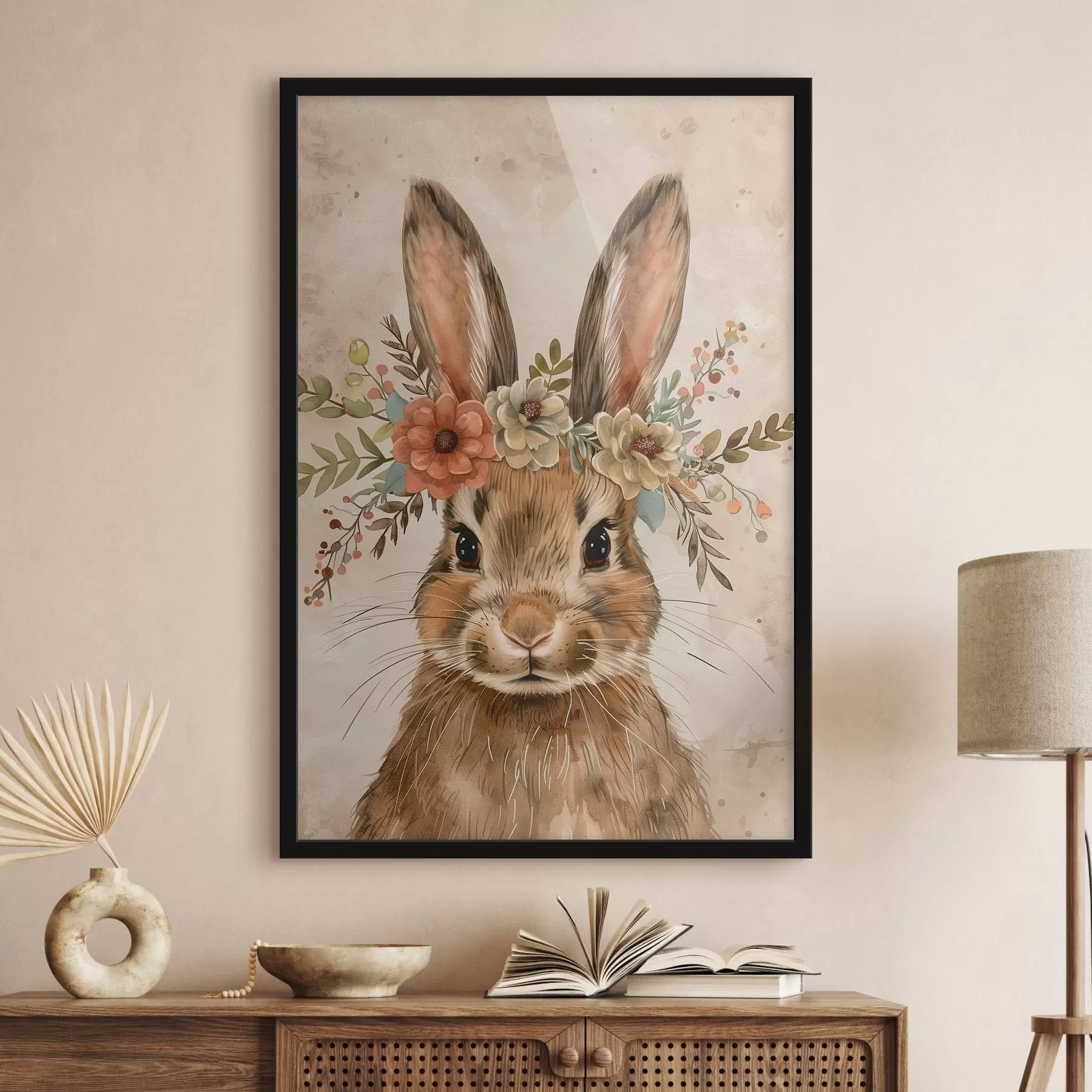 Papier peint Lièvre mignon avec des fleurs en style aquarelle f45332