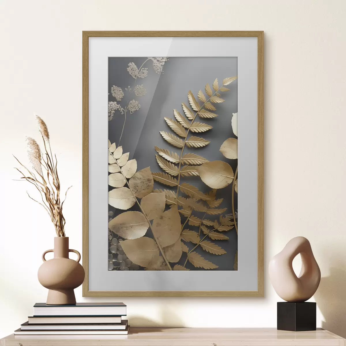 Poster Branches d'eucalyptus et feuilles tropicales sur fond sombre f45333