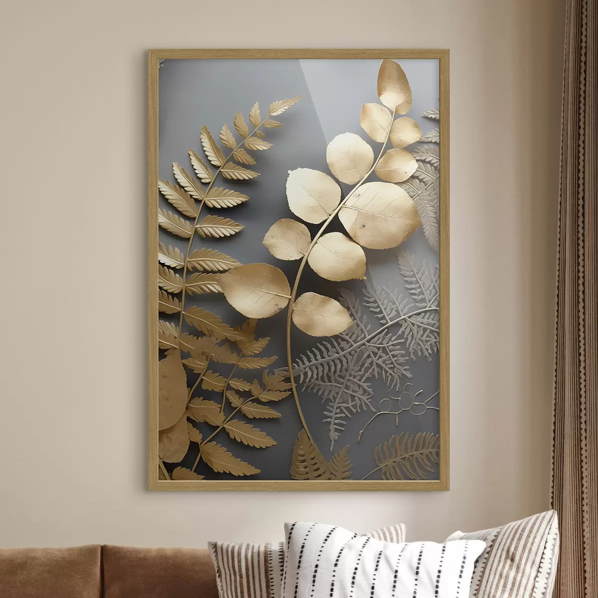 Poster Branches de fougères et d'eucalyptus sur fond sombre f45334