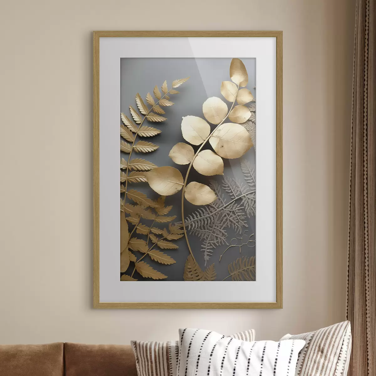 Poster Branches de fougères et d'eucalyptus sur fond sombre f45334